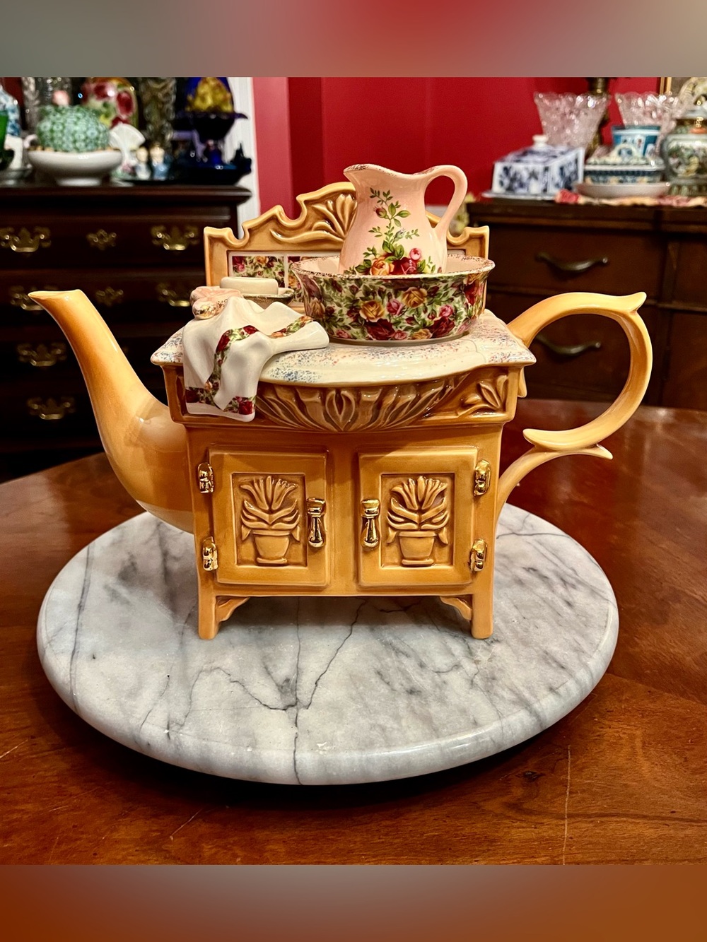 VTG 1998 Paul Cardew Royal Albert Old Country Roses Washstand Teapot COMPLETE